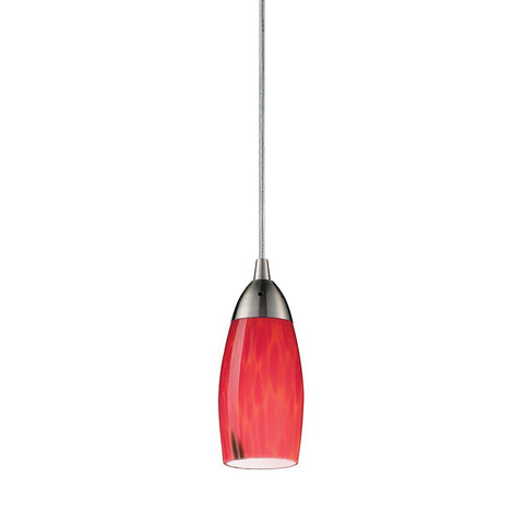 Milan LED Pendant In Satin Nickel And Fire Red Glass Ceiling Elk Lighting 