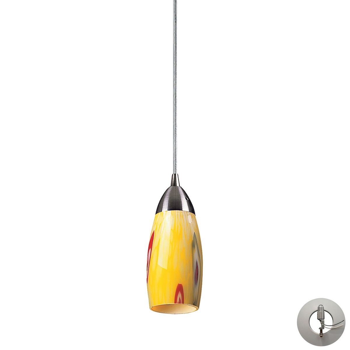 Milan Pendant In Satin Nickel And Yellow Blaze Glass - Includes Recessed Lighting Kit Ceiling Elk Lighting 