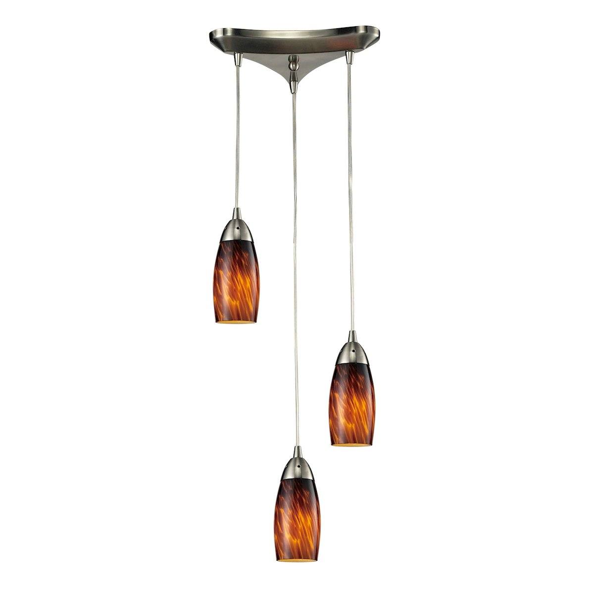 Milan 3 Light Pendant In Satin Nickel And Espresso Glass Ceiling Elk Lighting 