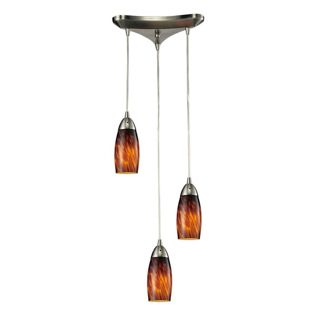 Milan 3 Light Pendant In Satin Nickel And Espresso Glass Ceiling Elk Lighting 