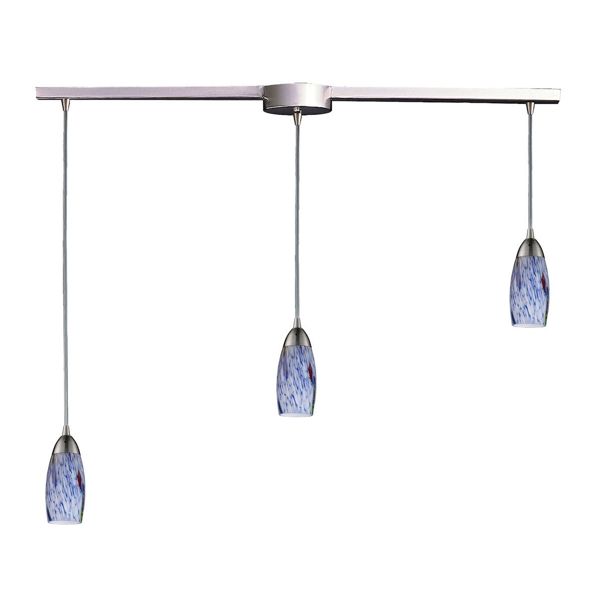 Milan 3 Light Pendant In Satin Nickel And Starburst Blue Glass Ceiling Elk Lighting 