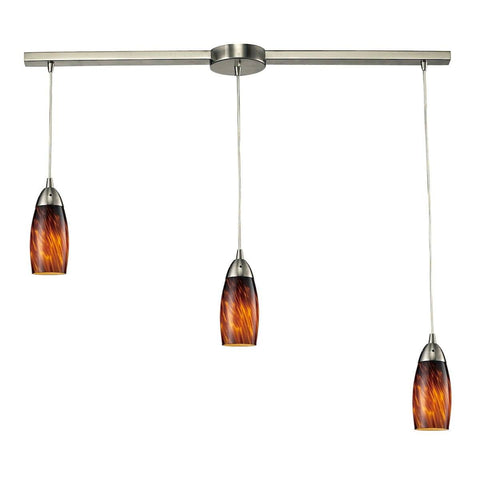 Milan 3 Light Pendant In Satin Nickel And Espresso Glass Ceiling Elk Lighting 