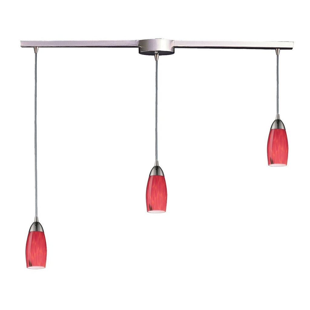 Milan 3 Light Pendant In Satin Nickel And Fire Red Glass Ceiling Elk Lighting 