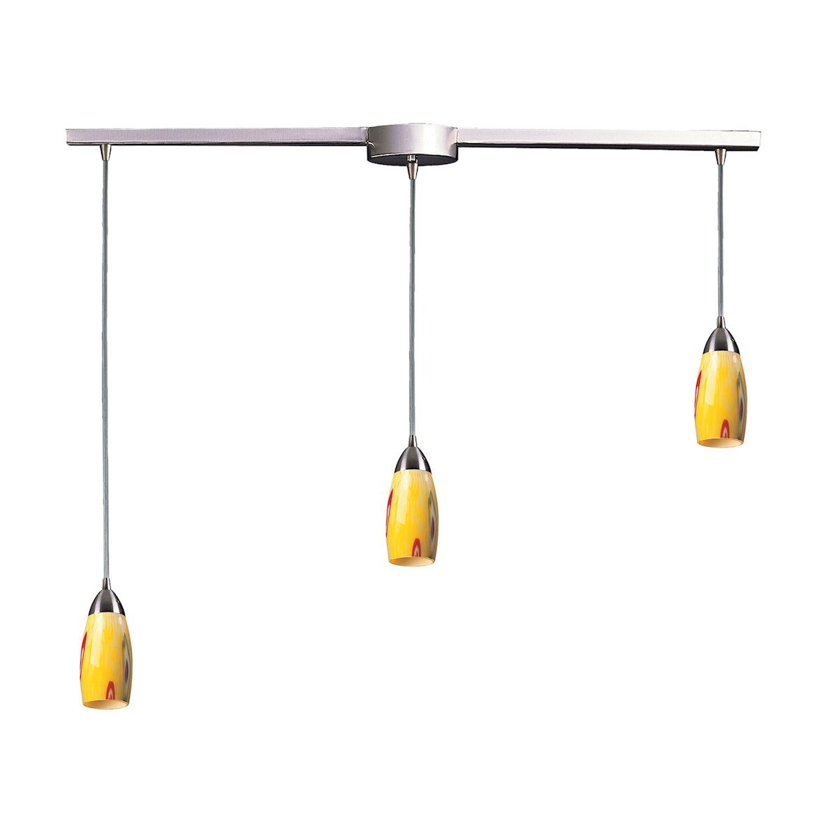 Milan 3 Light Pendant In Satin Nickel And Yellow Blaze Glass Ceiling Elk Lighting 