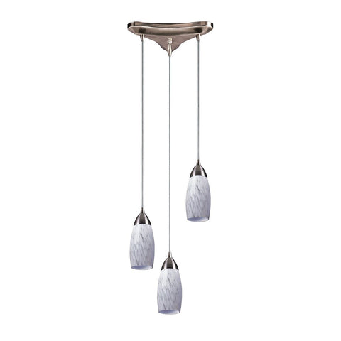 Milan 3 Light Pendant In Satin Nickel And Snow White Glass Ceiling Elk Lighting 