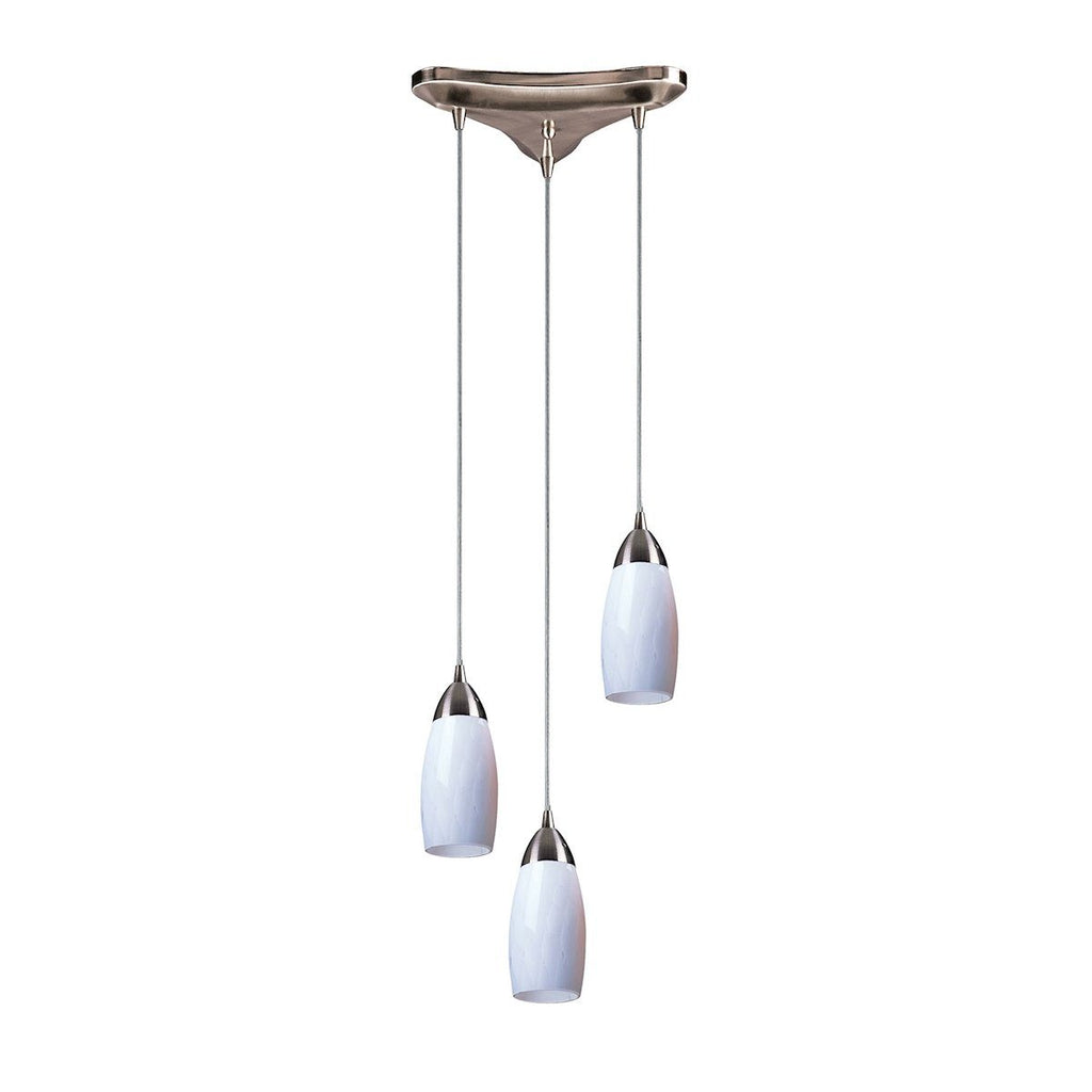 Milan 3 Light Pendant In Satin Nickel And Simply White Glass Ceiling Elk Lighting 