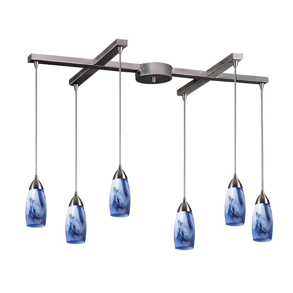 Milan 6 Light Pendant In Satin Nickel And Mountain Glass Ceiling Elk Lighting 