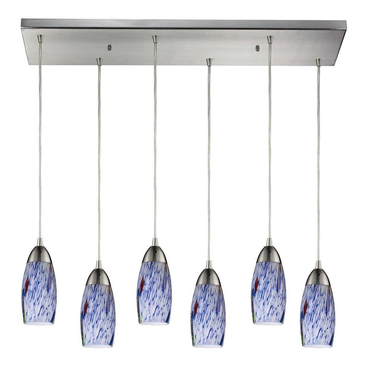 Milan 6 Light Pendant In Satin Nickel And Starburst Blue Glass Ceiling Elk Lighting 