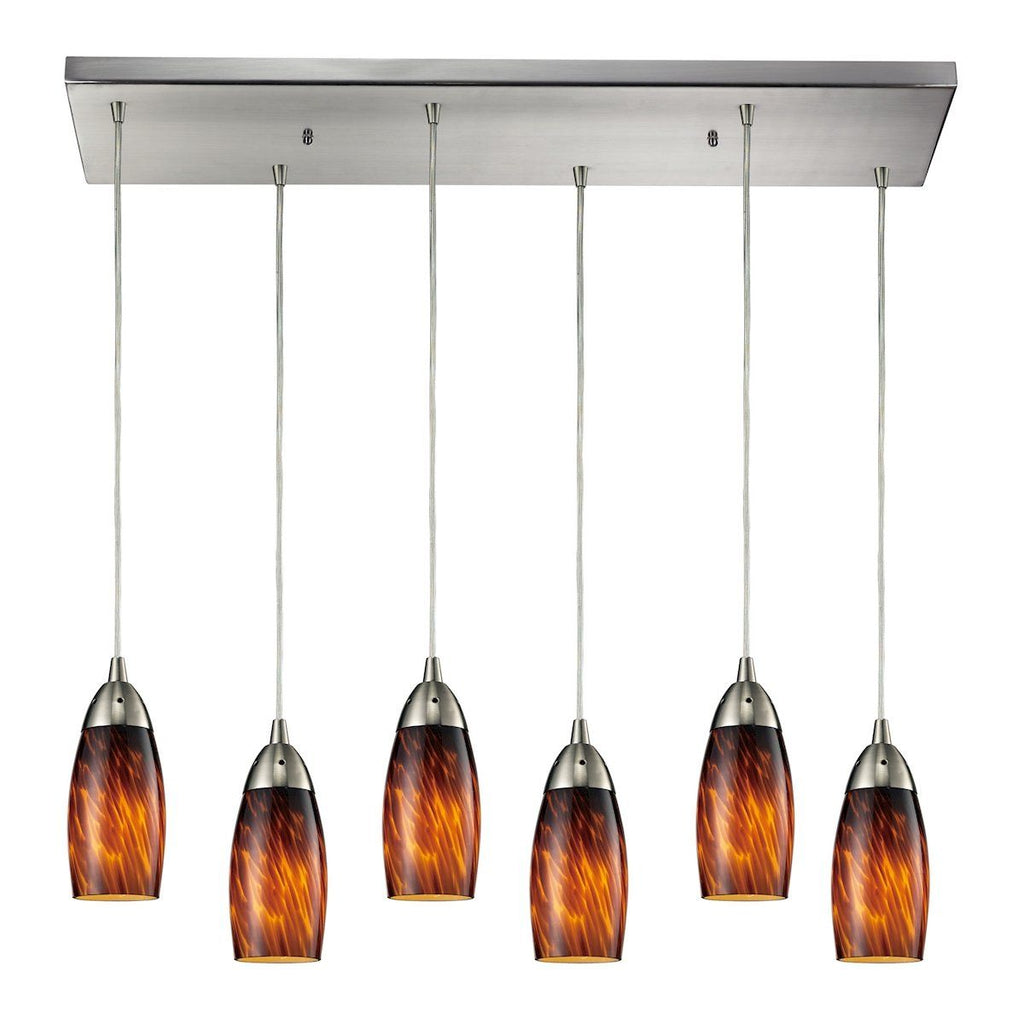 Milan 6 Light Pendant In Satin Nickel And Espresso Glass Ceiling Elk Lighting 