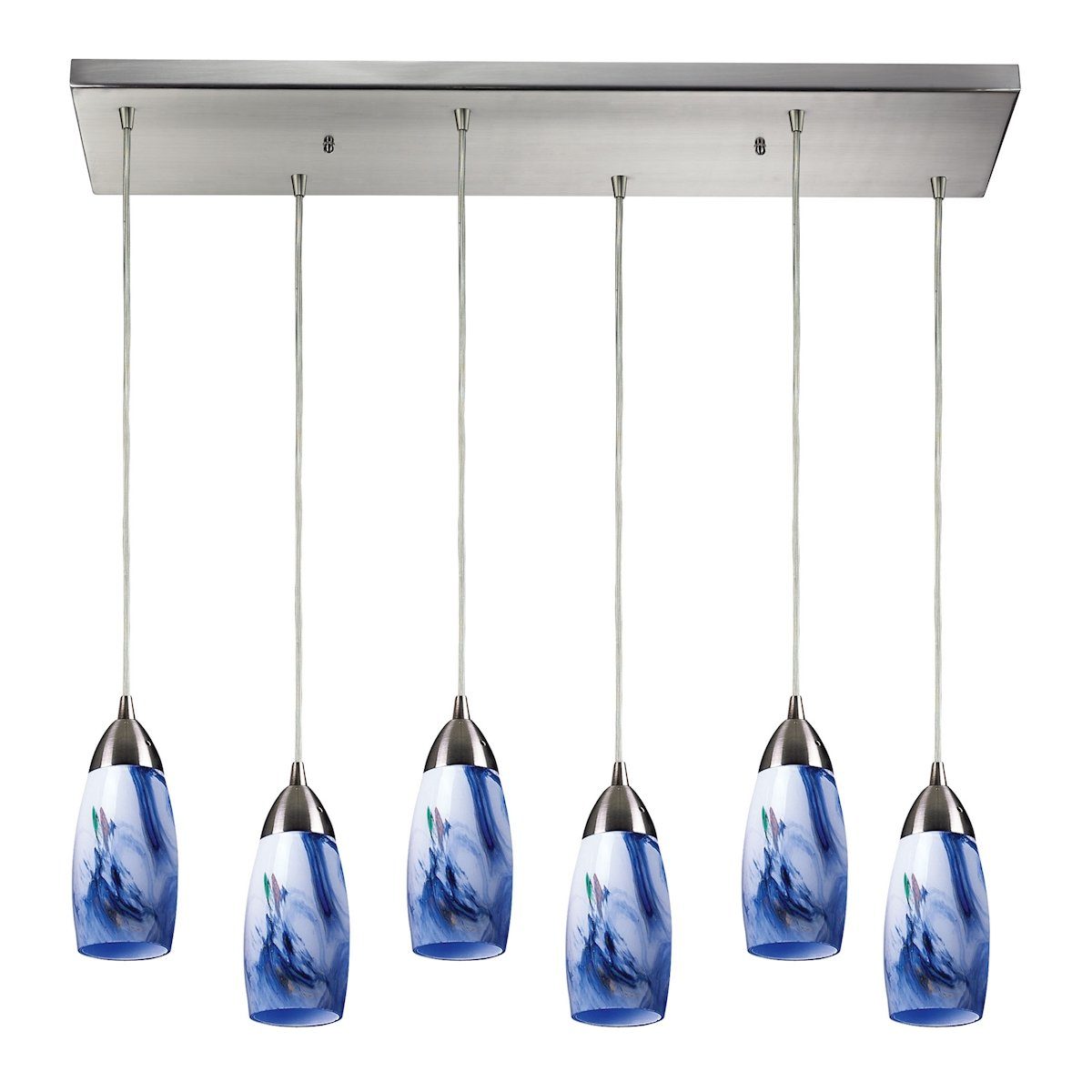 Milan 6 Light Pendant In Satin Nickel And Mountain Glass Ceiling Elk Lighting 