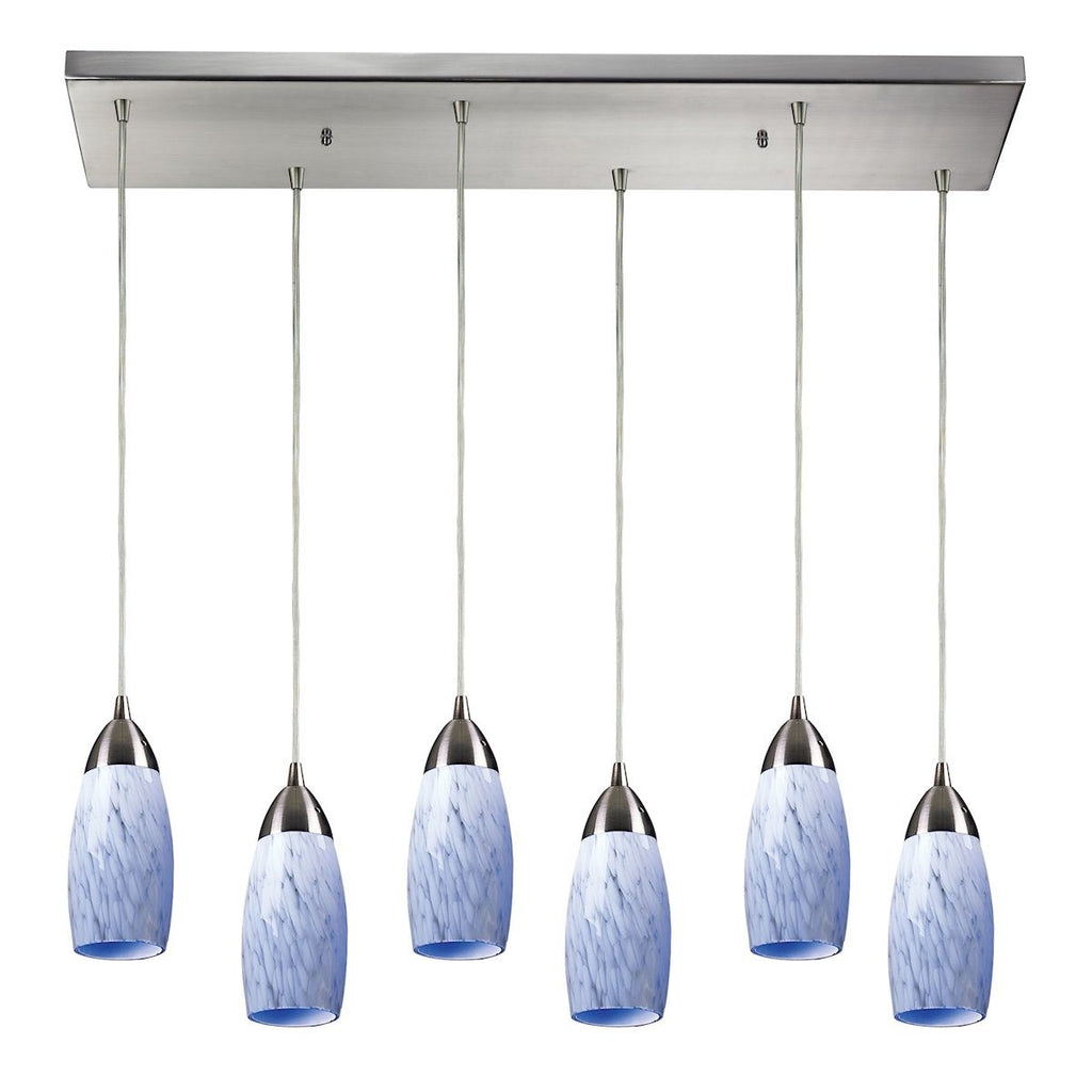 Milan 6 Light Pendant In Satin Nickel And Snow White Glass Ceiling Elk Lighting 