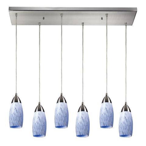 Milan 6 Light Pendant In Satin Nickel And Snow White Glass Ceiling Elk Lighting 