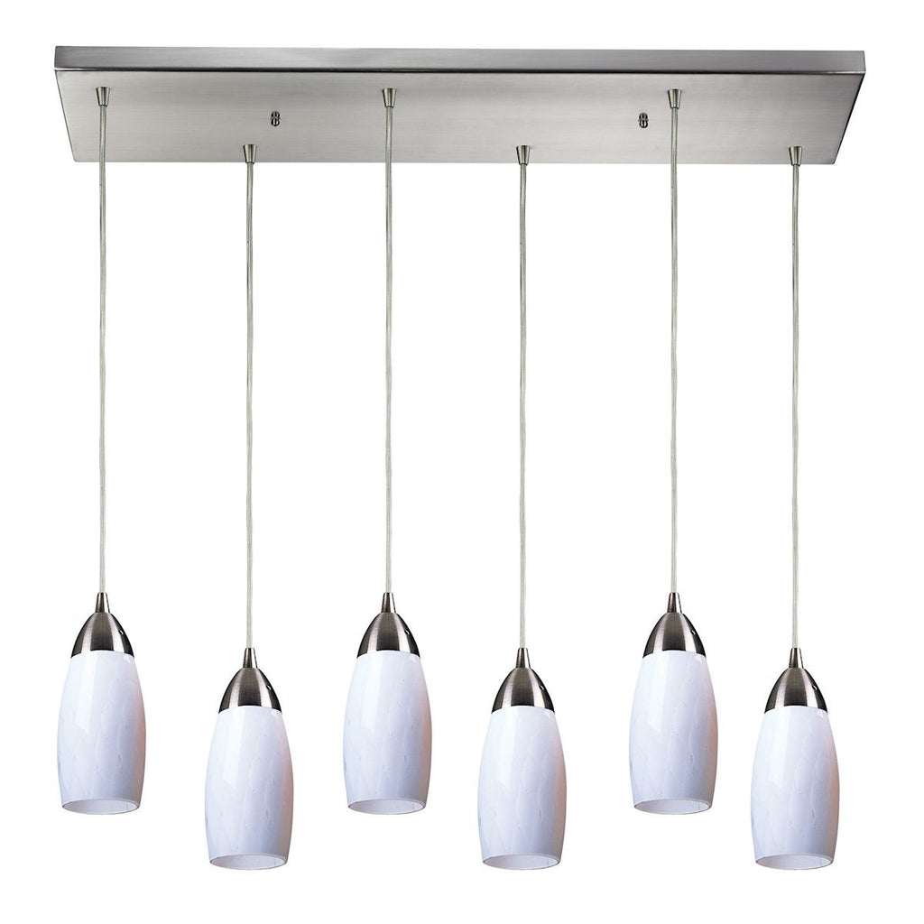Milan 6 Light Pendant In Satin Nickel And Simply White Glass Ceiling Elk Lighting 
