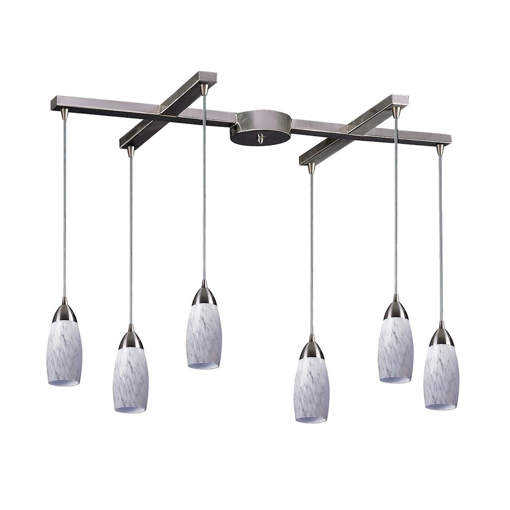 Milan 6 Light Pendant In Satin Nickel And Snow White Glass Ceiling Elk Lighting 