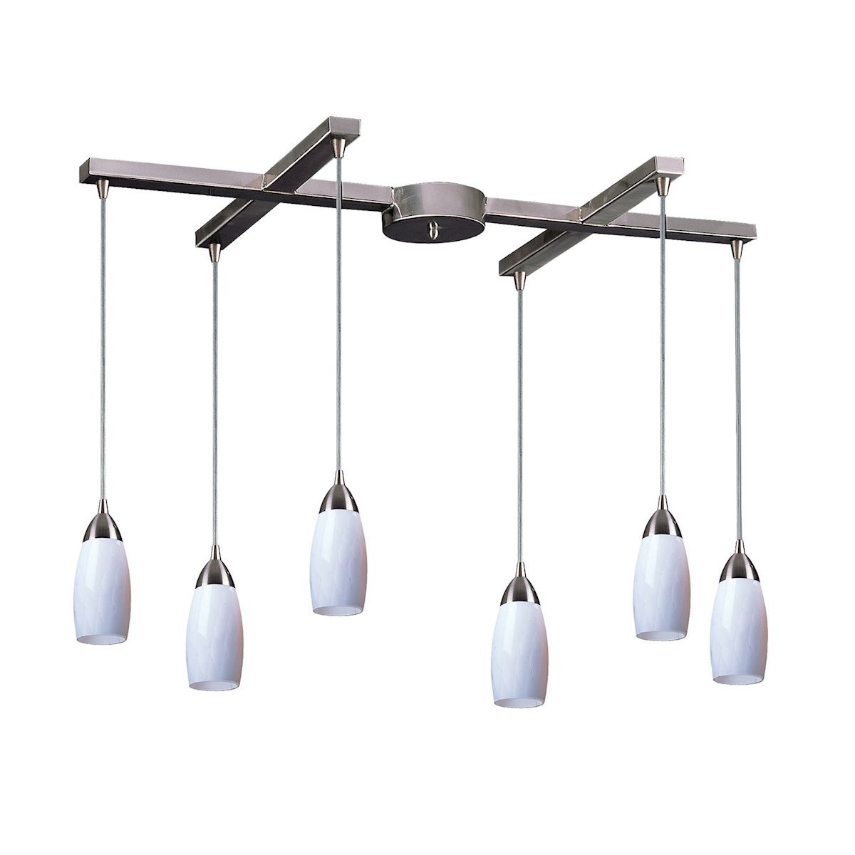 Milan 6 Light Pendant In Satin Nickel And Simply White Glass Ceiling Elk Lighting 