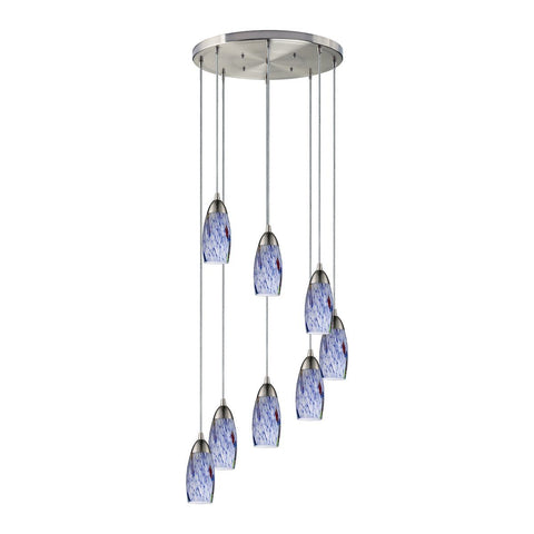 Milan 8 Light Pendant In Satin Nickel And Starburst Blue Glass Ceiling Elk Lighting 