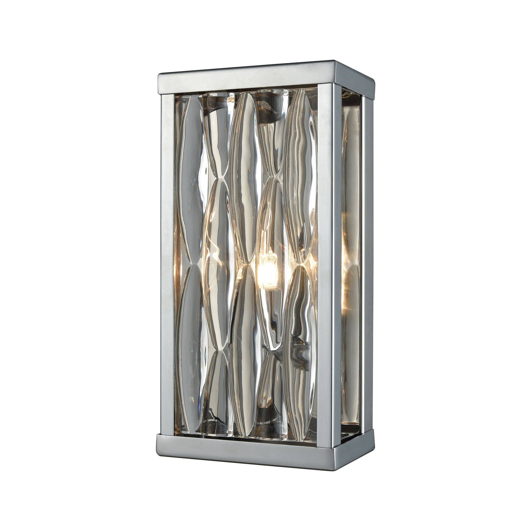 Riverflow 1 Light Vanity In Polished Chrome With Stacked River Stone Glass Wall Elk Lighting 
