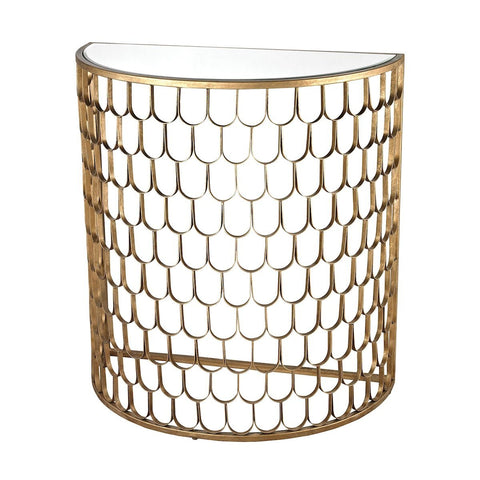 Fish Scale Demi Lune Accent Table In Antique Gold Leaf Furniture Dimond Home 