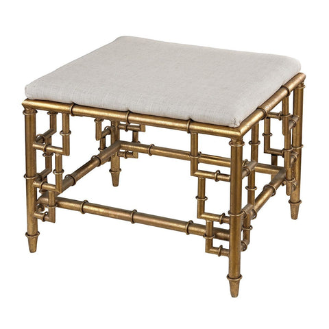 Tunbridge Stool With Bamboo Frame In Gold Leaf And Linen Seat
