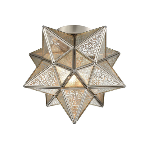 Moravian Star Flush Mount in Polished Nickel with Silver Mecury Glass Ceiling Dimond Lighting 