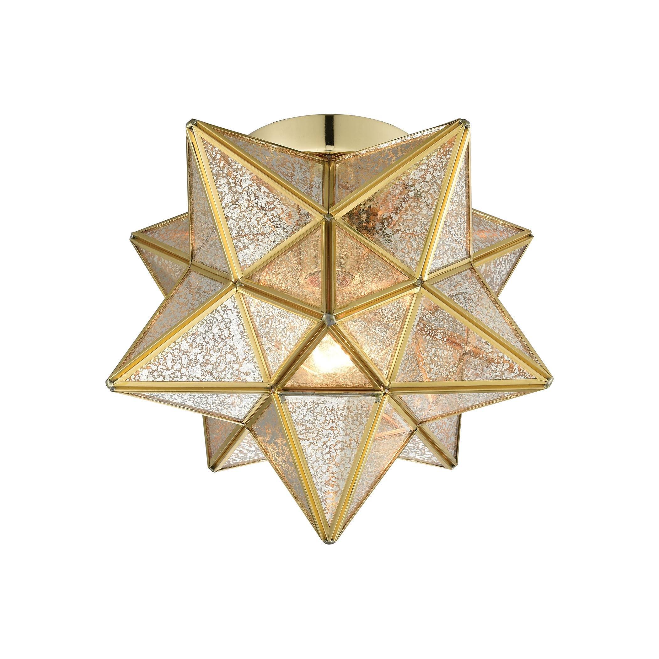 Moravian Star Flush Mount in Brass with Gold Mecury Glass Ceiling Dimond Lighting 