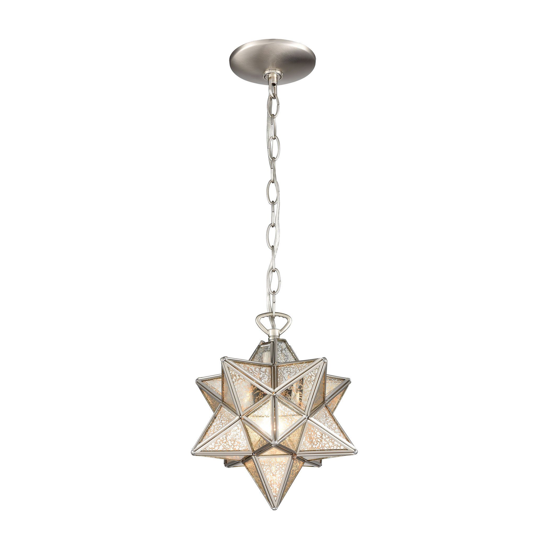 Moravian Star Pendant in Polished Nickel with Silver Mecury Glass Ceiling Dimond Lighting 