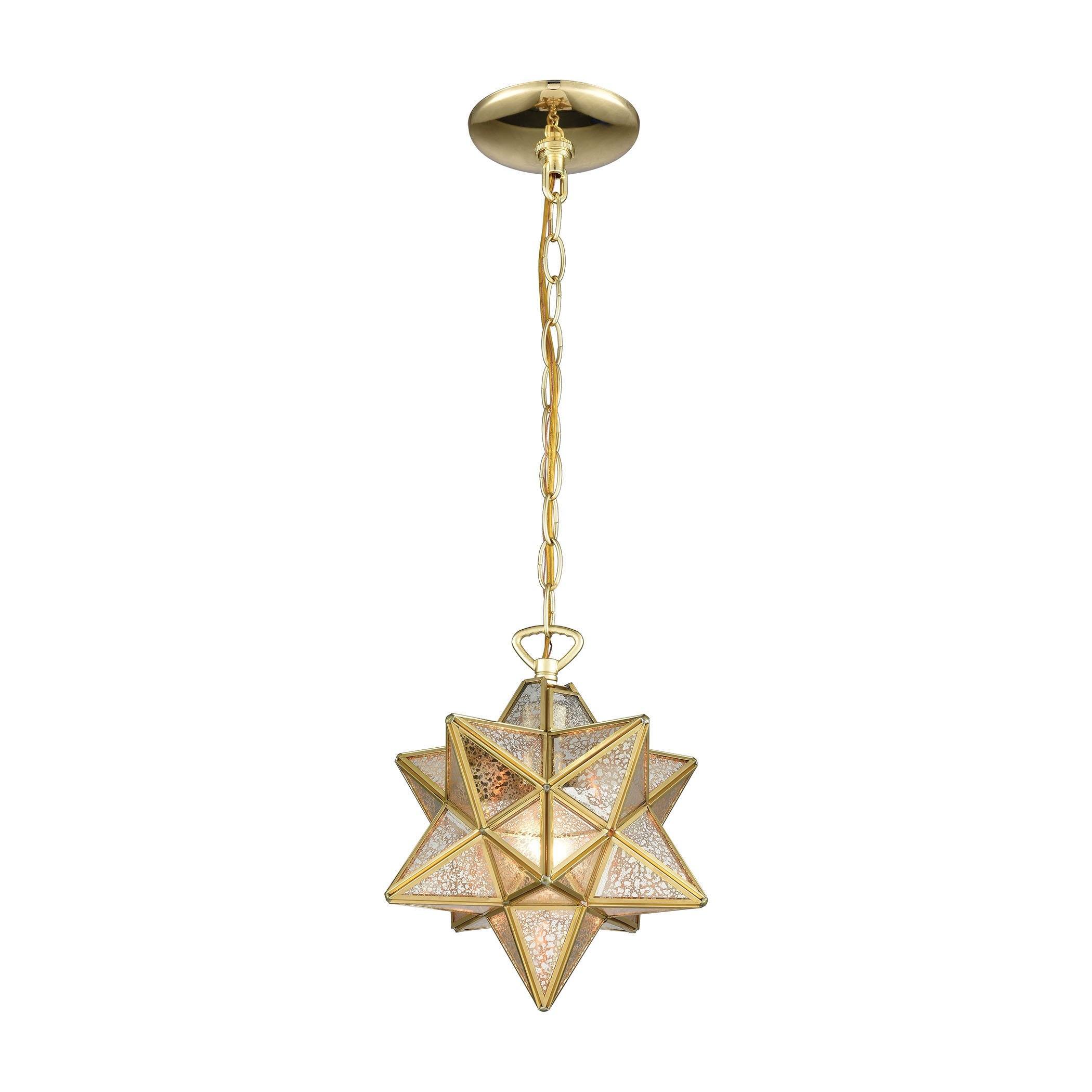 Moravian Star Pendant in Brass with Gold Mecury Glass Ceiling Dimond Lighting 
