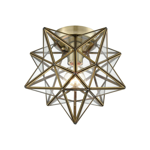 Moravian Star Flush Mount in Antique Brass with Clear Glass Ceiling Dimond Lighting 