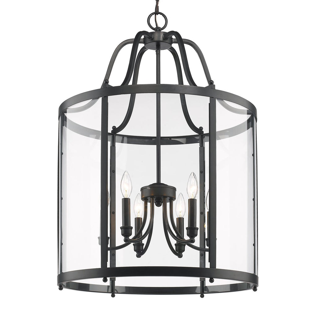 Payton 6 Light Pendant in Black with Clear Glass Ceiling Golden Lighting 