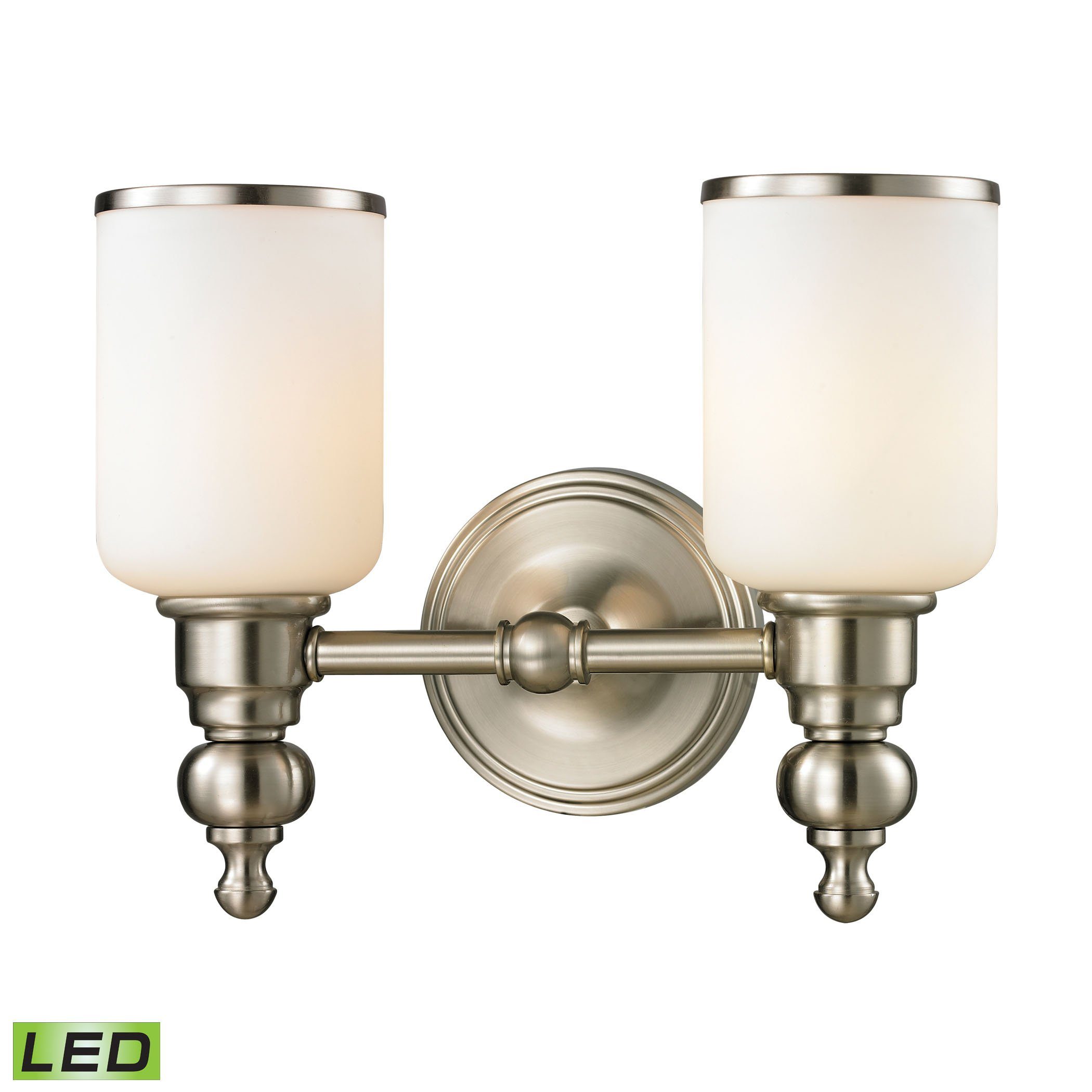 Bristol Way 2 Light LED Vanity In Brushed Nickel And Opal White Glass Wall Elk Lighting 