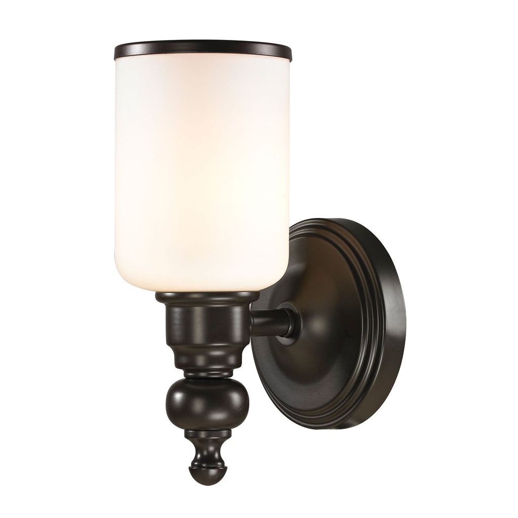 Bristol Way 1 Light Vanity In Oil Rubbed Bronze And Opal White Glass Wall Elk Lighting 