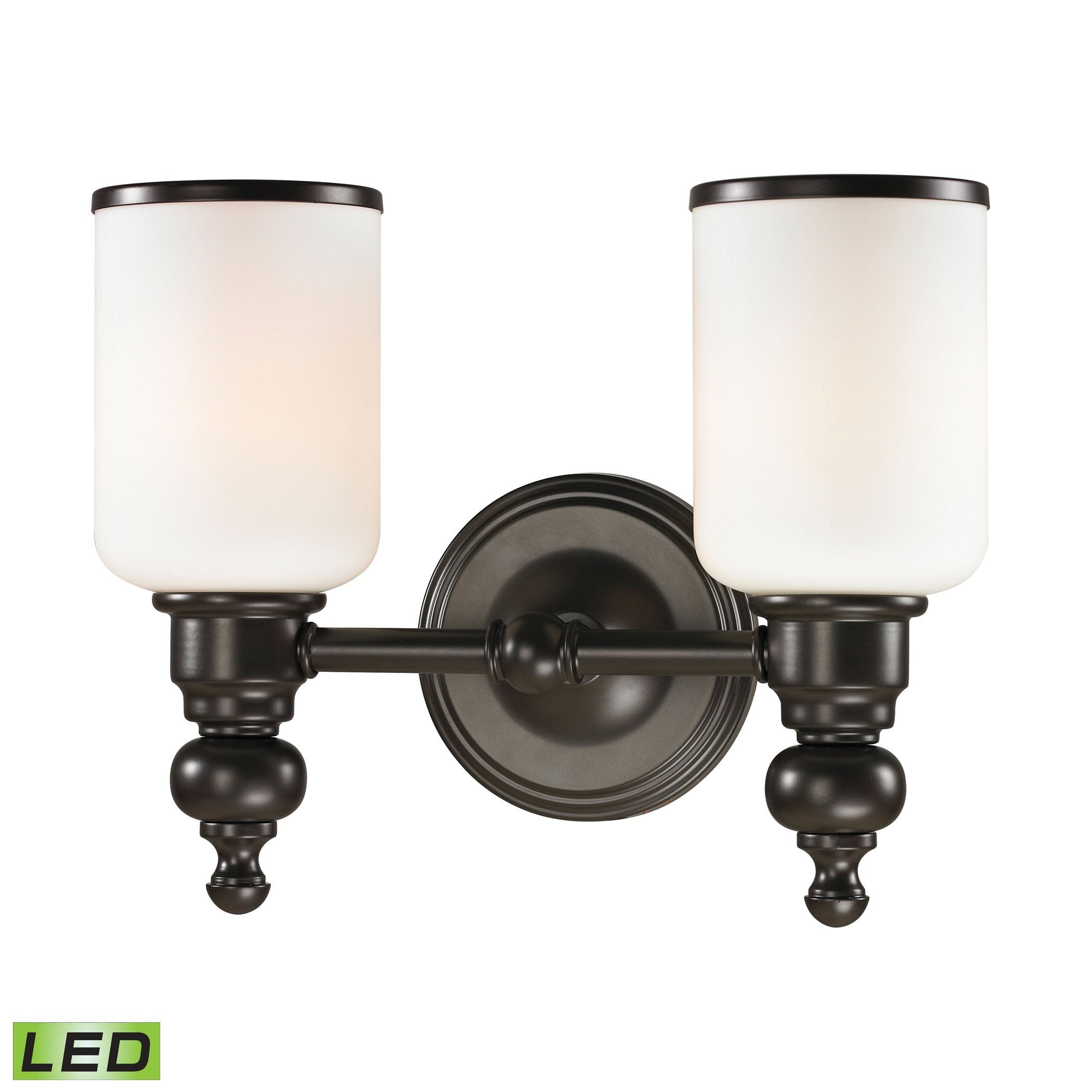 Bristol Way 2 Light LED Vanity In Oil Rubbed Bronze And Opal White Glass Wall Elk Lighting 