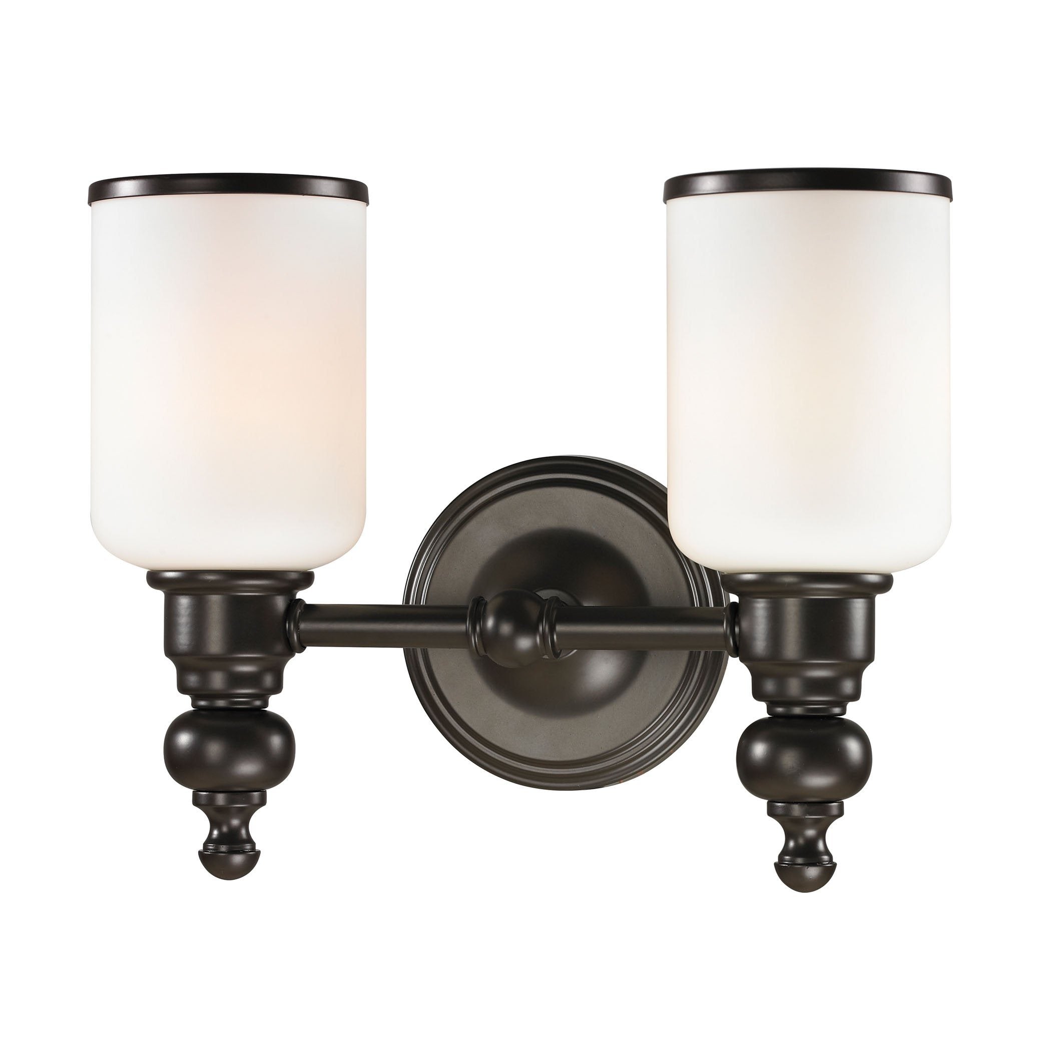 Bristol Way 2 Light Vanity In Oil Rubbed Bronze And Opal White Glass Wall Elk Lighting 