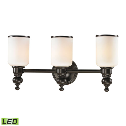 Bristol Way 3 Light LED Vanity In Oil Rubbed Bronze And Opal White Glass Wall Elk Lighting 