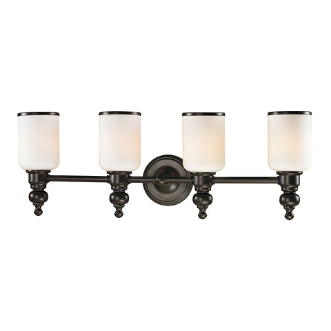Bristol Way 4 Light Vanity In Oil Rubbed Bronze And Opal White Glass Wall Elk Lighting 