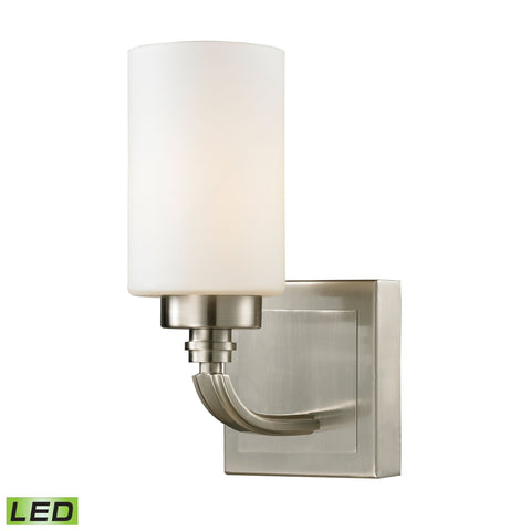 Dawson 1 Light LED Vanity In Brushed Nickel And Opal White Glass Wall Elk Lighting 
