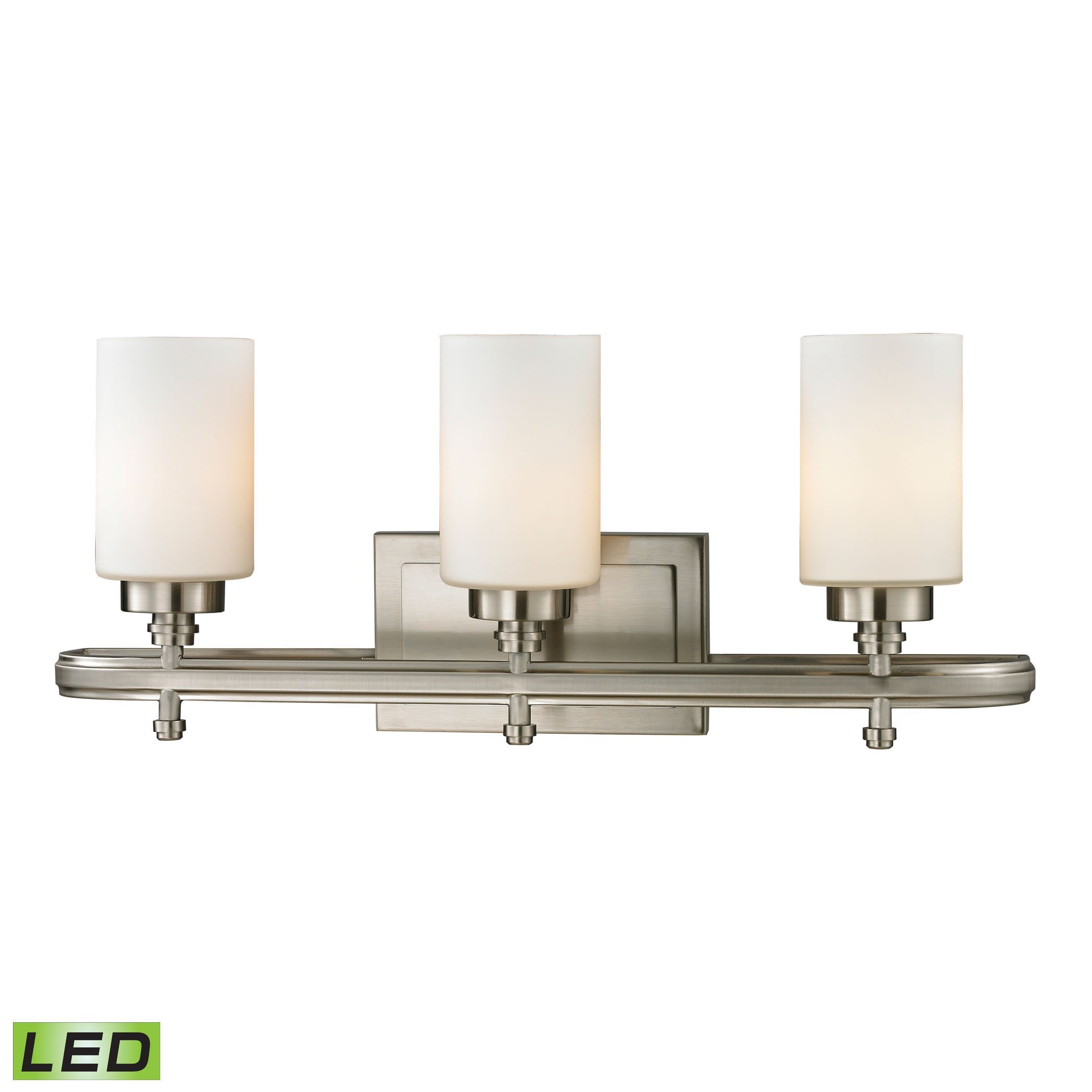 Dawson 3 Light LED Vanity In Brushed Nickel And Opal White Glass Wall Elk Lighting 
