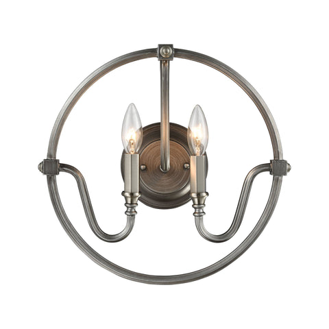 Stanton 2 Light Wall Sconce In Weathered Zinc With Brushed Nickel Accents Wall Sconce Elk Lighting 