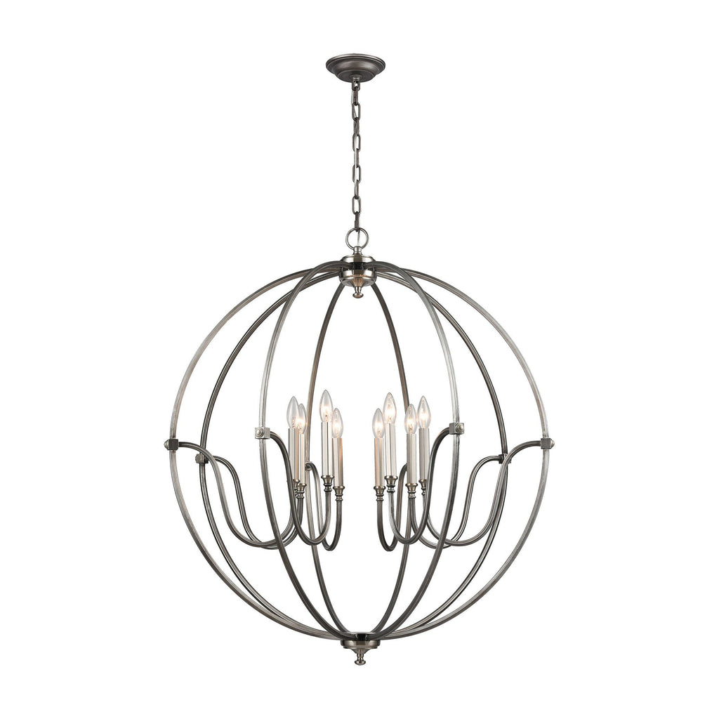 Stanton 8 Light Chandelier In Weathered Zinc With Brushed Nickel Accents Ceiling Elk Lighting 