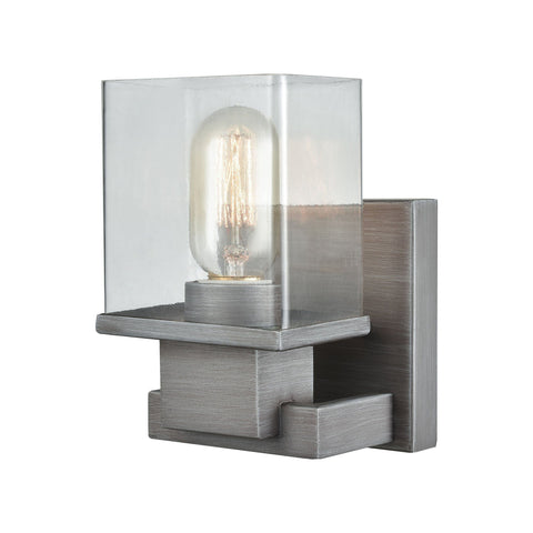 Hotelier 1 Light Vanity In Weathered Zinc With Clear Glass Wall Elk Lighting 