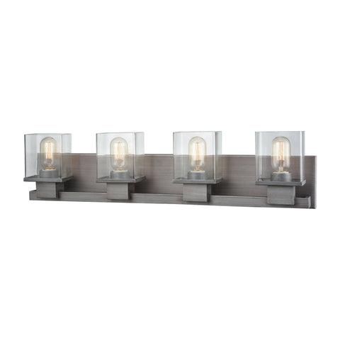 Hotelier 4 Light Vanity In Weathered Zinc With Clear Glass Wall Elk Lighting 