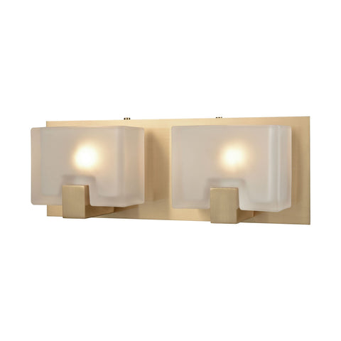 Ridgecrest 2 Light Vanity In Satin Brass With Frosted Cast Glass Wall Elk Lighting 