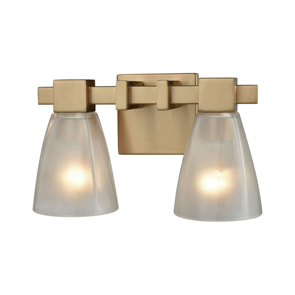Ensley 2 Light Vanity In Satin Brass With Frosted Glass Wall Elk Lighting 