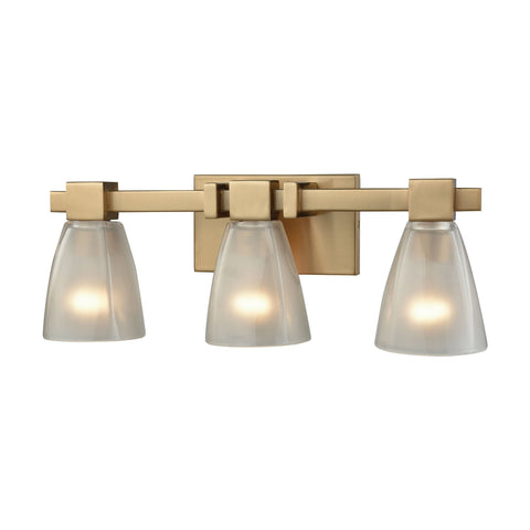 Ensley 3 Light Vanity In Satin Brass With Frosted Glass Wall Elk Lighting 