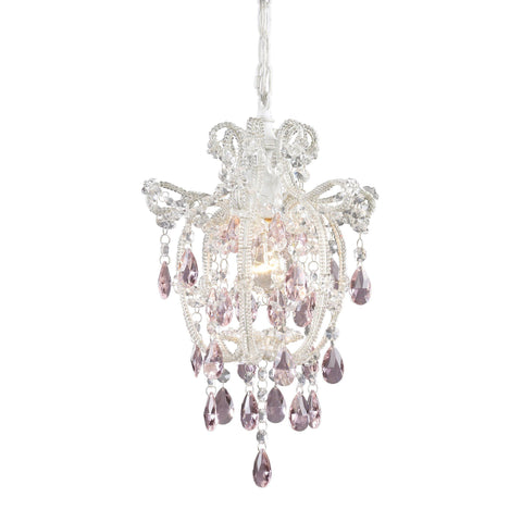 Elise 1 Light Pendant In Antique White And Pink Crystal Ceiling Elk Lighting 