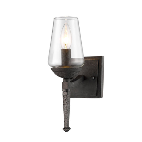 Marcellis 1 Light Wall Sconce in Dark Natural Iron with Clear Glass Wall Golden Lighting 