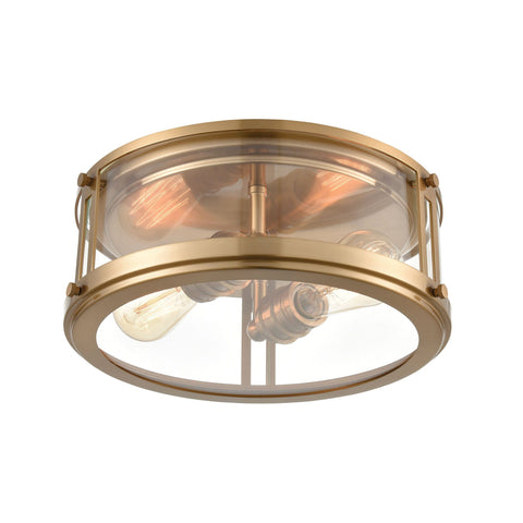 Flushes 2-Light Flush Mount in Satin Brass with Clear Glass Ceiling Elk Lighting 
