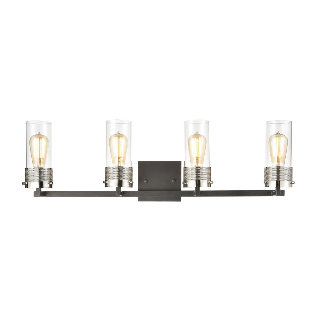 Bergenline 4-Light Vanity Light in Matte Black with Clear Glass Wall Elk Lighting 