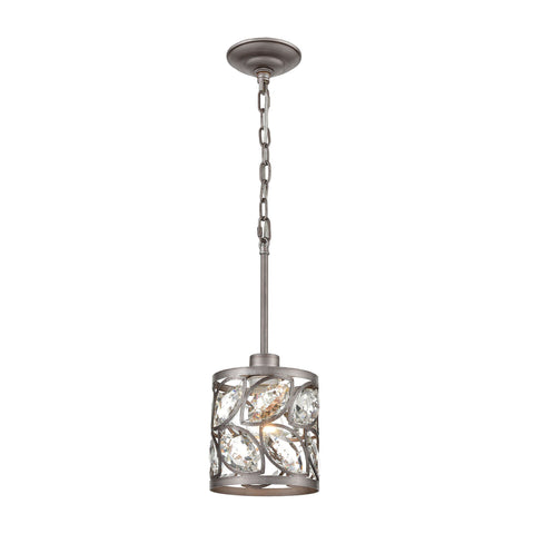 Crisanta 1-Light Mini Pendant in Weathered Zinc with Clear Crystal Ceiling Elk Lighting 