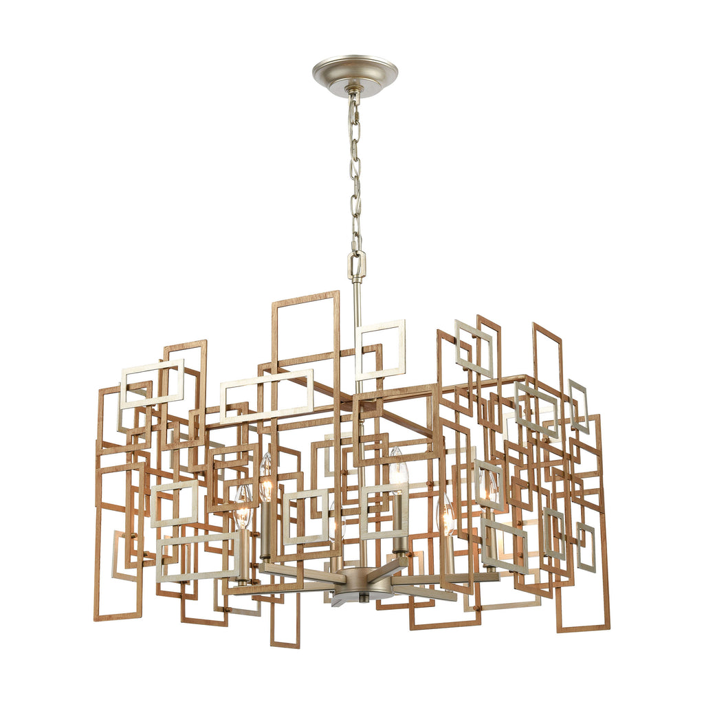 Gridlock 6-Light Chandelier in Matte Gold and Aged Silver